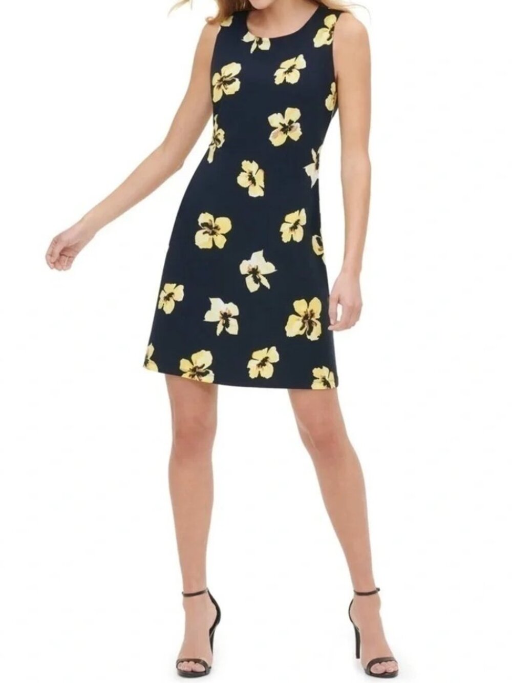 Tommy Hilfiger Floral Shift Dress- Women-10-Sky Captain Dark Navy Yellow-NWT - Picture 1 of 11